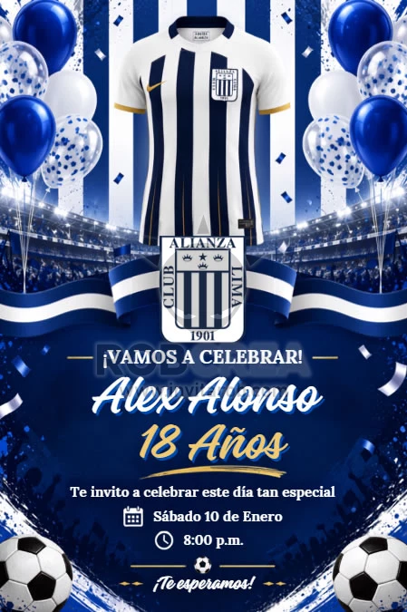 Invitación de Cumpleaños Alianza Lima – Editable en Canva - Vista previa de plantilla editable en Canva