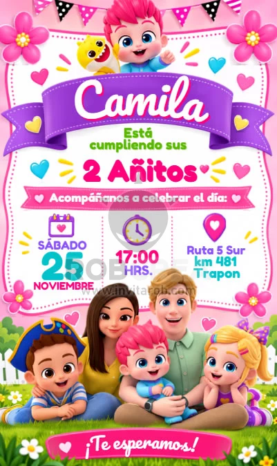 Invitación de Cumpleaños Bebefinn para Niña – Editable en Canva - Vista previa de plantilla editable en Canva