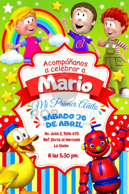 Invitación de Cumpleaños Biper y sus Amigos con Patito Juan – Editable en Canva - Vista previa de plantilla editable en Canva