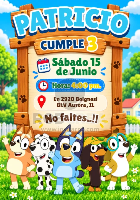 Invitación de Cumpleaños Bluey y sus Amigos – Editable en Canva - Vista previa de plantilla editable en Canva