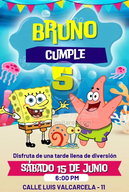 Invitación de Cumpleaños Bob Esponja y Patricio – Editable en Canva - Vista previa de plantilla editable en Canva