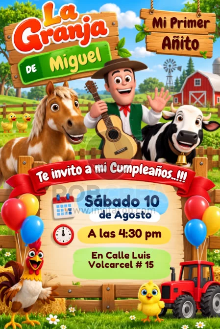 Invitación de Cumpleaños La Granja de Zenón – Editable en Canva - Vista previa de plantilla editable en Canva