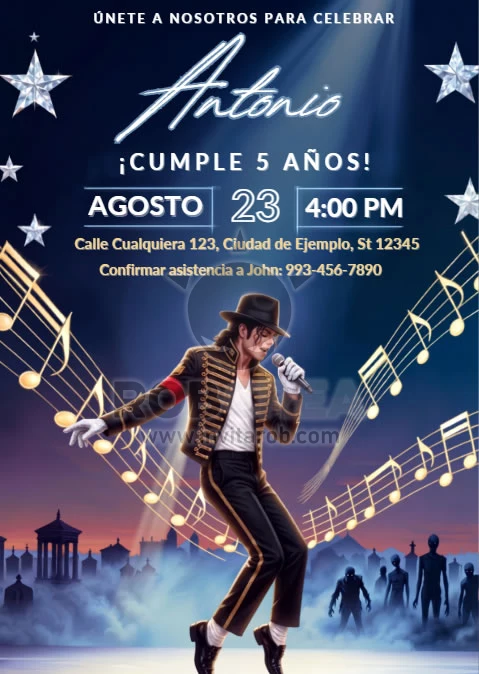 Invitación de Cumpleaños Michael Jackson – Editable en Canva - Vista previa de plantilla editable en Canva