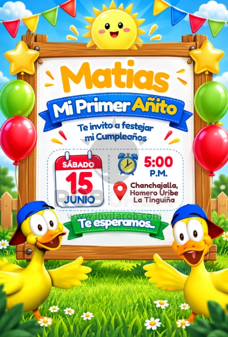 Invitación de Cumpleaños Patito Juan – Editable en Canva - Vista previa de plantilla editable en Canva