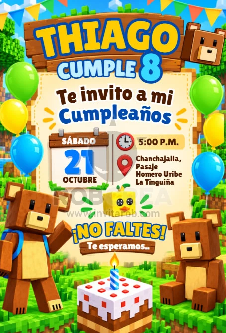Invitación de Cumpleaños Super Bear Adventure – Editable en Canva - Vista previa de plantilla editable en Canva
