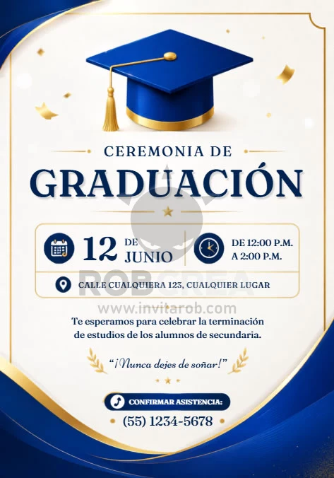 Invitación de Graduación Azul y Dorado – Editable en Canva - Vista previa de plantilla editable en Canva