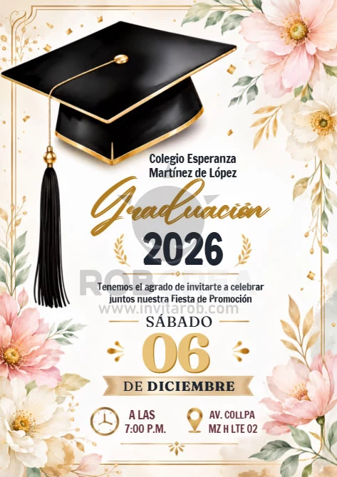 Invitación de Graduación Floral Elegante – Editable en Canva