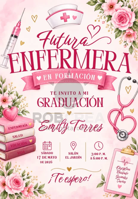Invitación de Graduación Futura Enfermera en Formación – Editable en Canva - Vista previa de plantilla editable en Canva