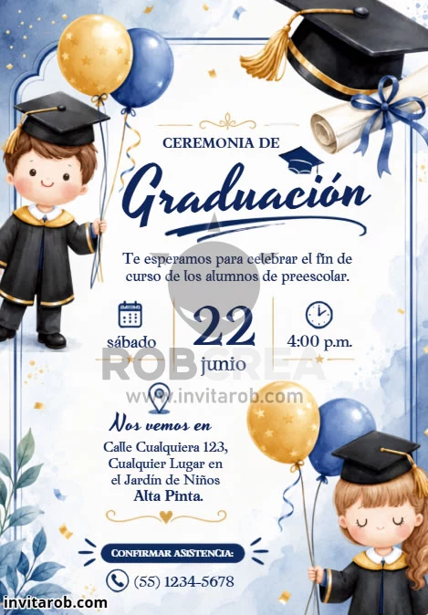 Invitación de Graduación Preescolar Editable en Canva