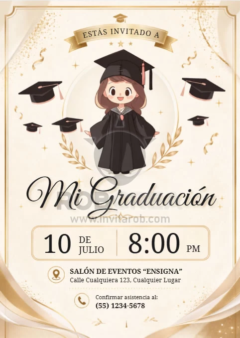 Invitación Mi Graduación con Graduada Estilo Tierno – Editable en Canva