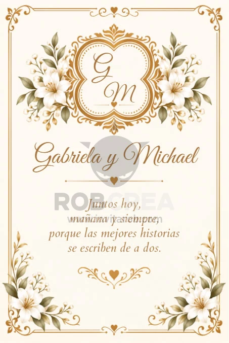 Monograma de Boda Elegante con Iniciales y Flores Blancas – Editable en Canva - Vista previa de plantilla editable en Canva